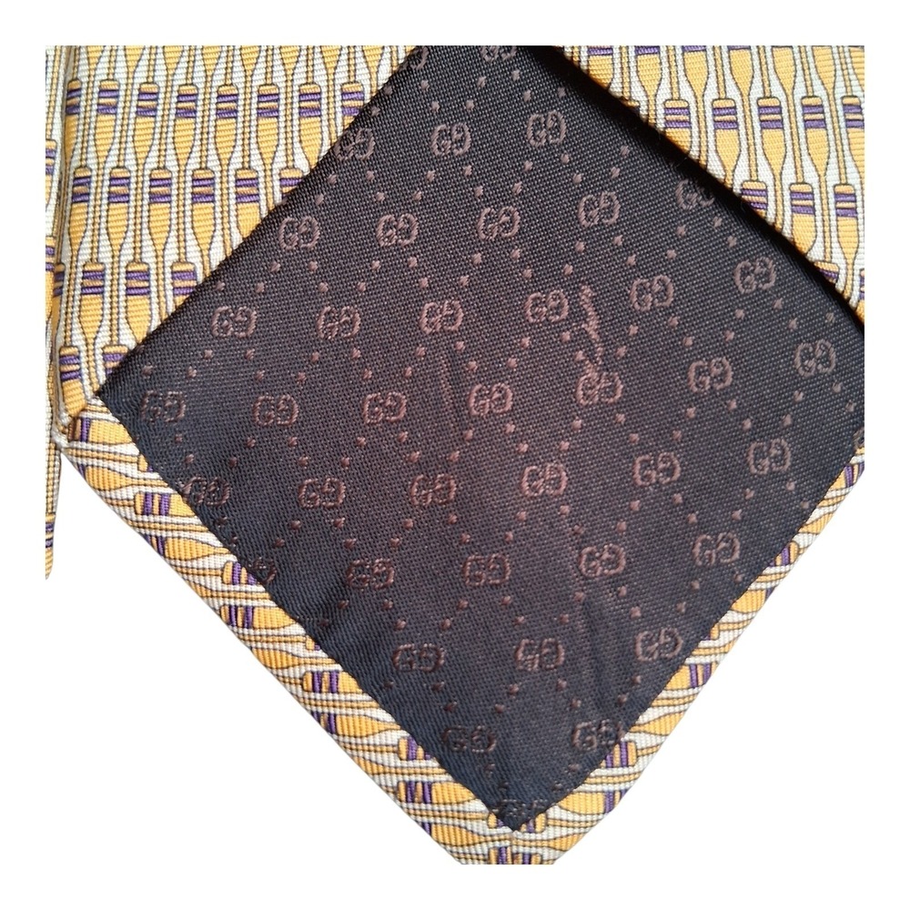 Vintage Gucci 58 X 4"" Brown Geometric Silk Made In Italy Neck Tie - Picture 9 of 11